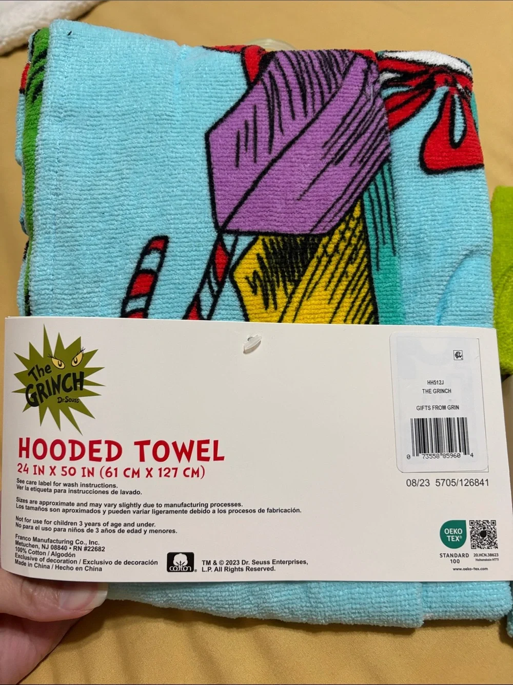 Dr. Seuss The Grinch Green & Blue Hooded Kids Towel Set of 2